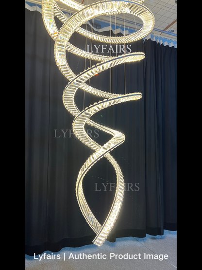 Plafonnier design pour salon, hall d'entrée, lustre élégant en cristal en spirale pour plafond haut