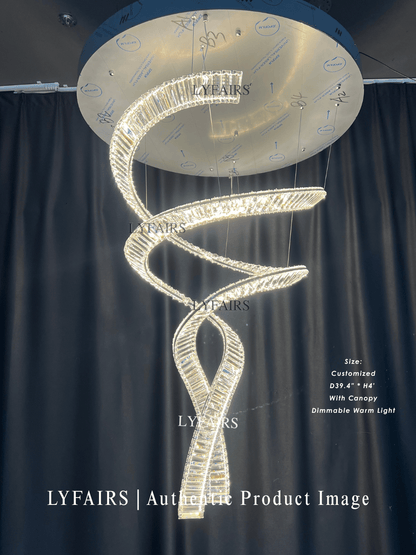 Plafonnier design pour salon, hall d'entrée, lustre élégant en cristal en spirale pour plafond haut