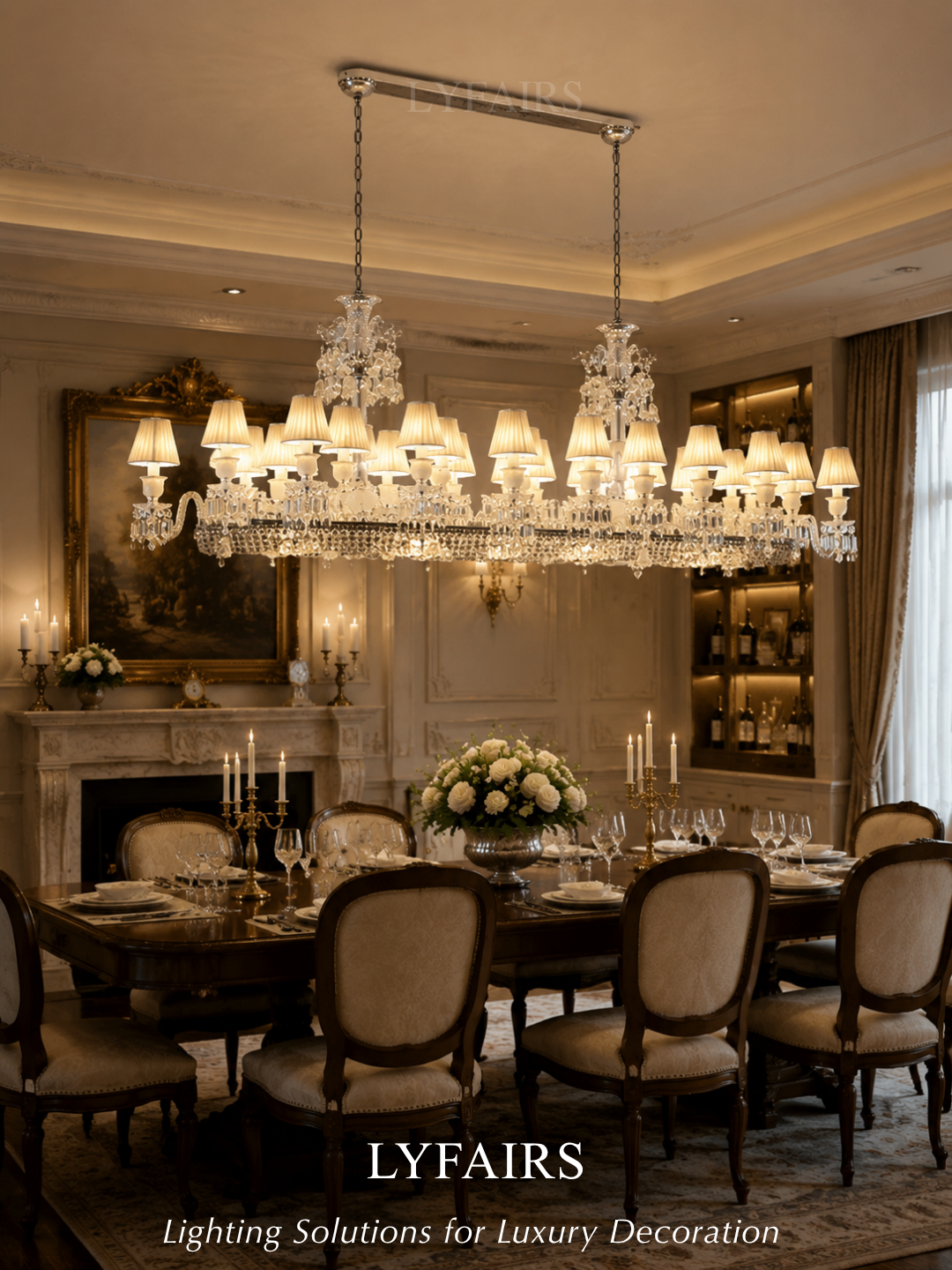Luxury Classic Linear 26-Light Crystal Chandelier for Dining Room