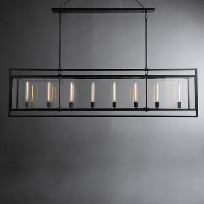 Modern Linear Steel Glass Lampshade Chandelier for Dining Room/Kitchen Island