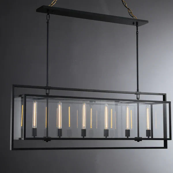 Modern Linear Steel Glass Lampshade Chandelier for Dining Room/Kitchen Island