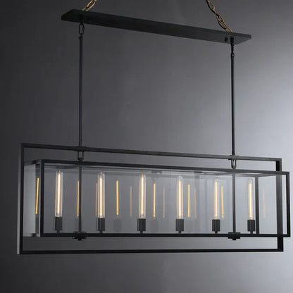 Modern Linear Steel Glass Lampshade Chandelier for Dining Room/Kitchen Island