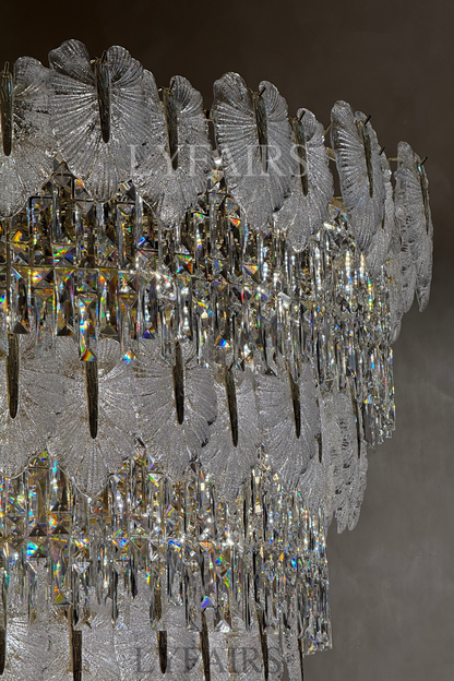 Lustre cascade luxueux en cristal à plusieurs niveaux, fabriqué à la main, en forme de feuille de verre