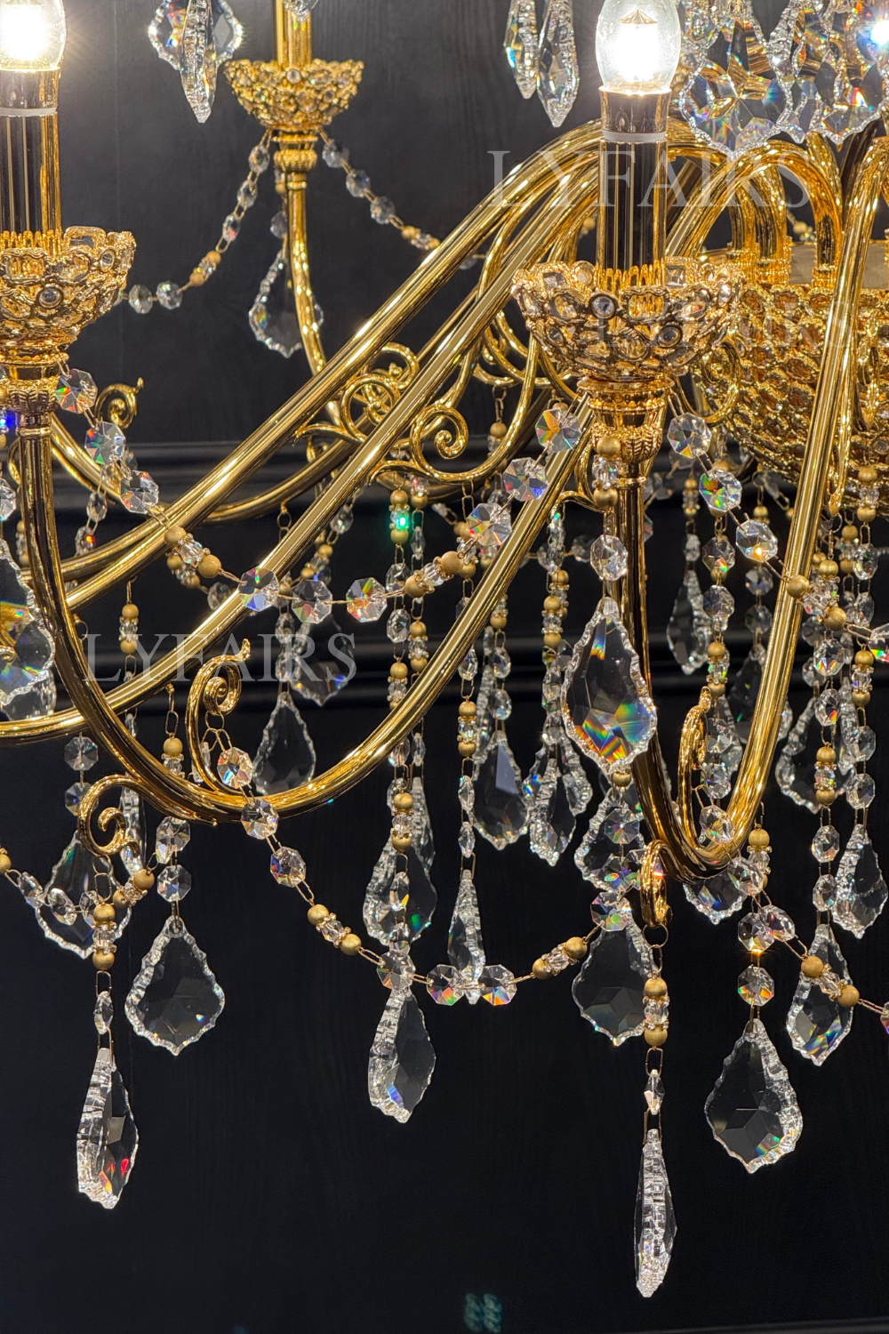 Vintage Baroque Palace Style Gilded Crystal Candle Chandelier Collection