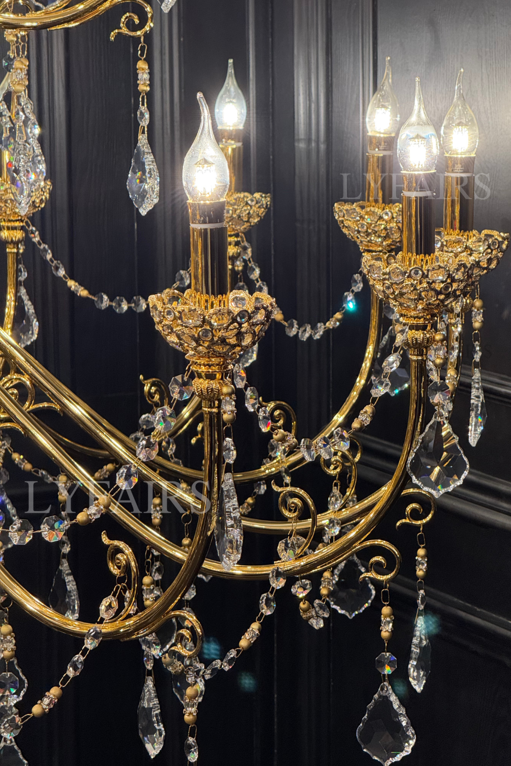 Vintage Baroque Palace Style Gilded Crystal Candle Chandelier Collection