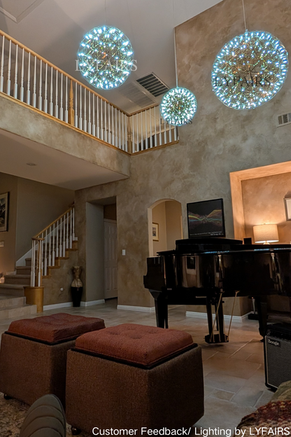 Round Starry Sky Chandelier Light Fire Ball Ceiling Lighting for Living Room/Cottage