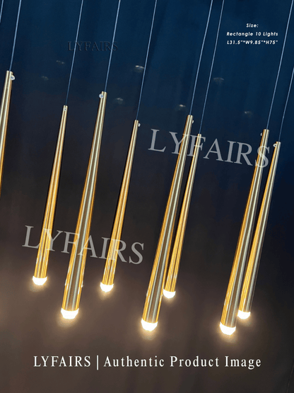 Minimalist Staircase Ceiling Lighting Fixture Foyer Pendant Chandelier In Gold Brass Finish