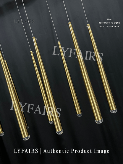 Minimalist Staircase Ceiling Lighting Fixture Foyer Pendant Chandelier In Gold Brass Finish