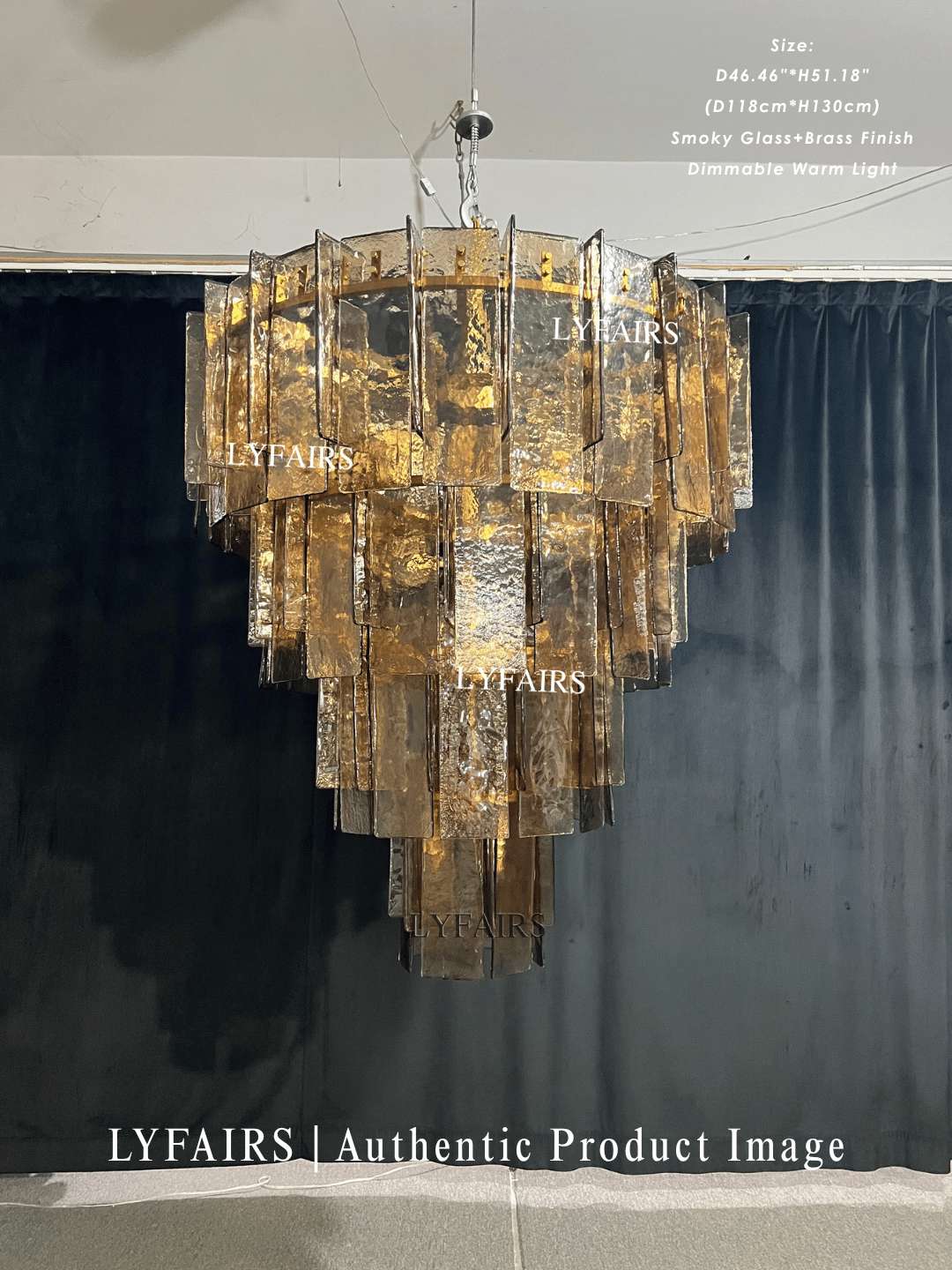 Vintage Inspired Tiered Clear/Smoky Gray Rippled Cast Glass Chandelier
