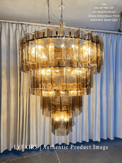 Vintage Inspired Tiered Clear/Smoky Gray Rippled Cast Glass Chandelier