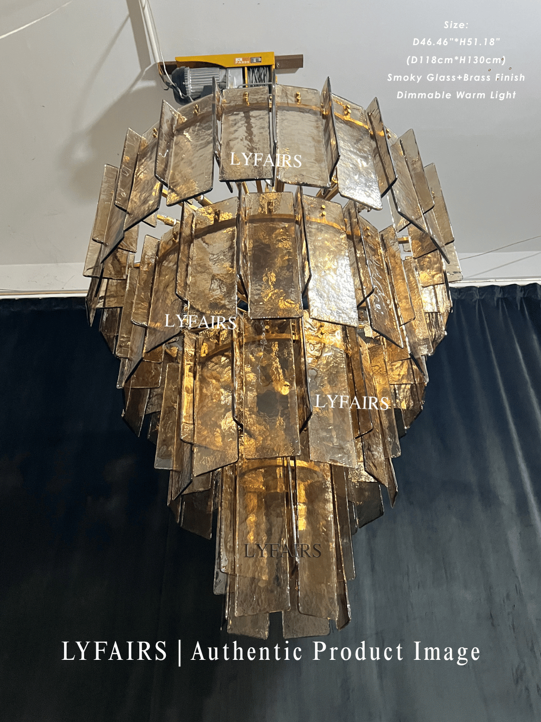 Vintage Inspired Tiered Clear/Smoky Gray Rippled Cast Glass Chandelier