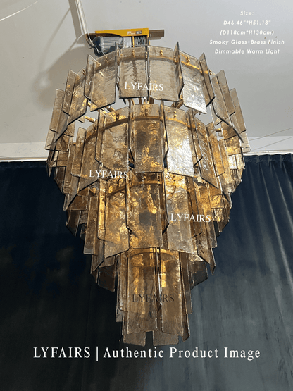 Vintage Inspired Tiered Clear/Smoky Gray Rippled Cast Glass Chandelier