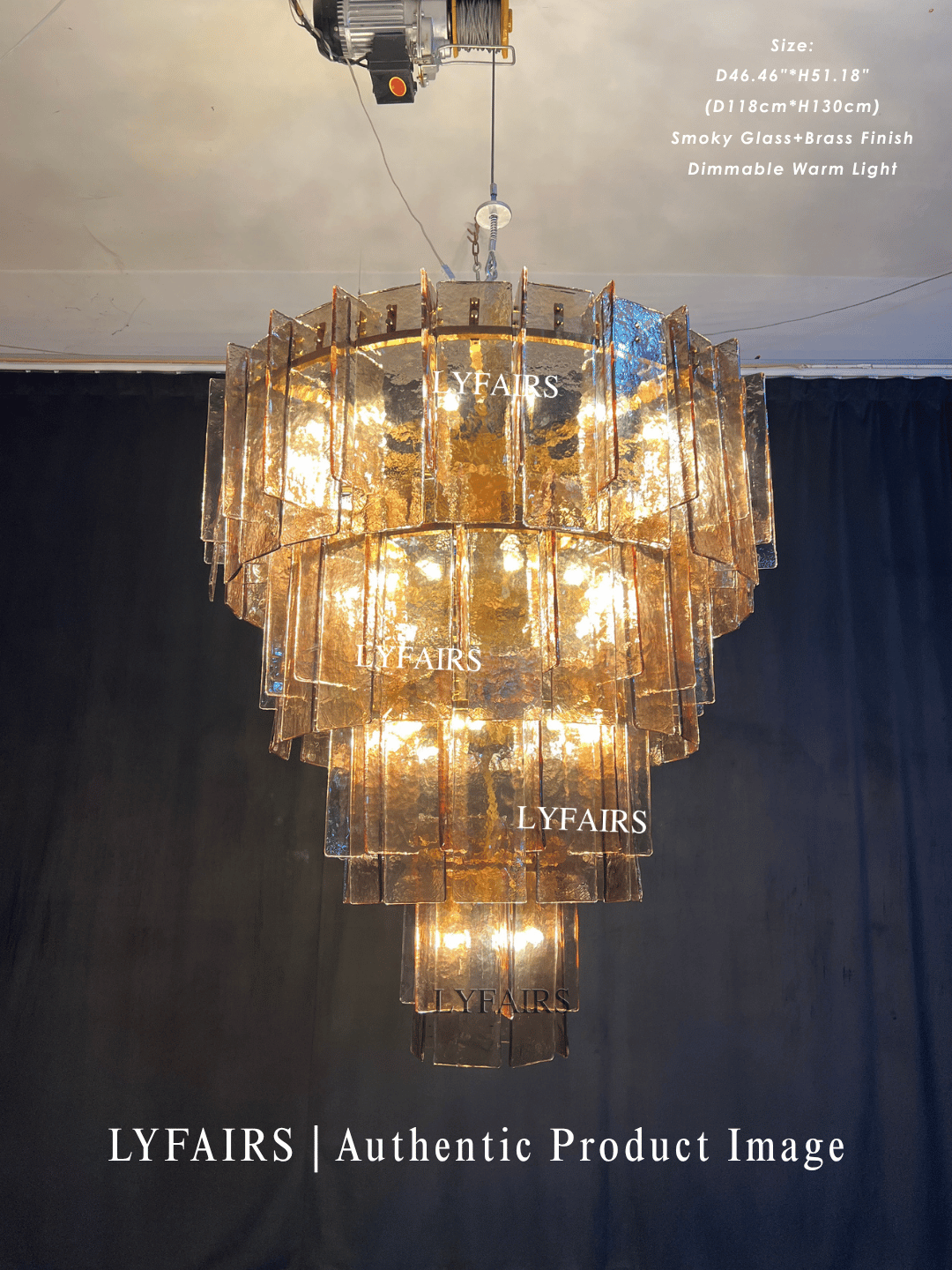 Vintage Inspired Tiered Clear/Smoky Gray Rippled Cast Glass Chandelier