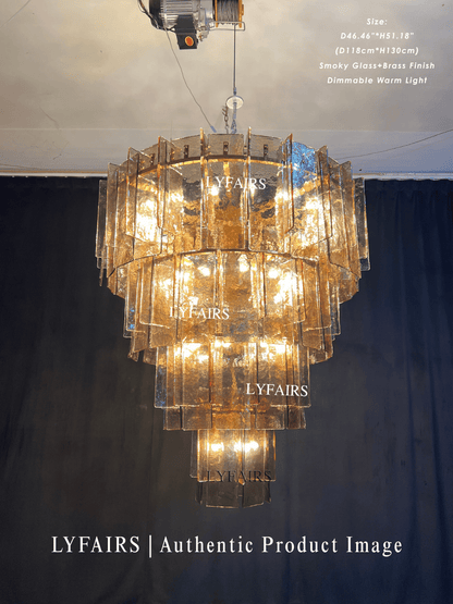 Vintage Inspired Tiered Clear/Smoky Gray Rippled Cast Glass Chandelier