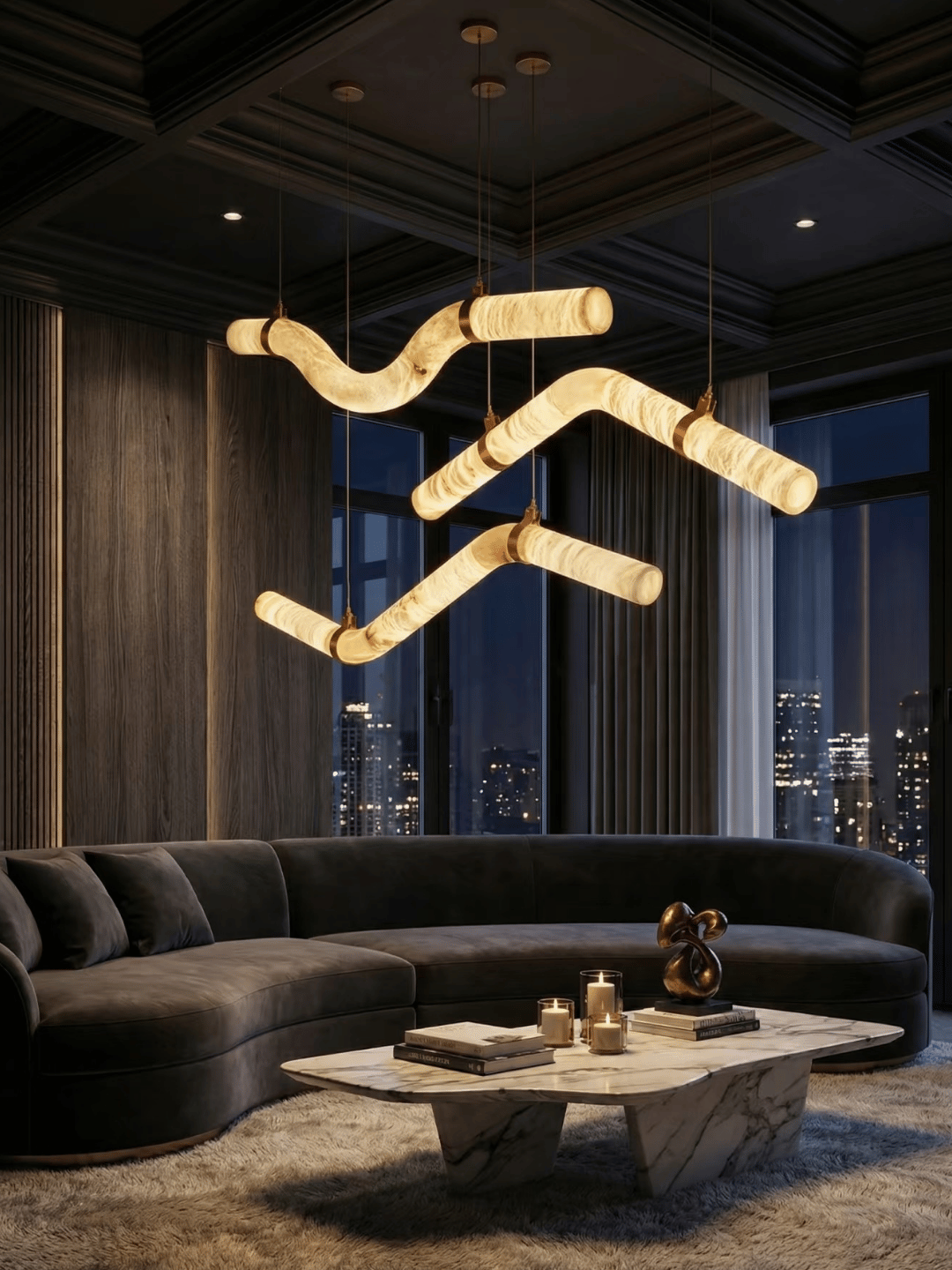 Lustre incurvé moderne en albâtre pour salon/salle à manger