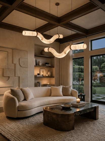 Lustre incurvé moderne en albâtre pour salon/salle à manger