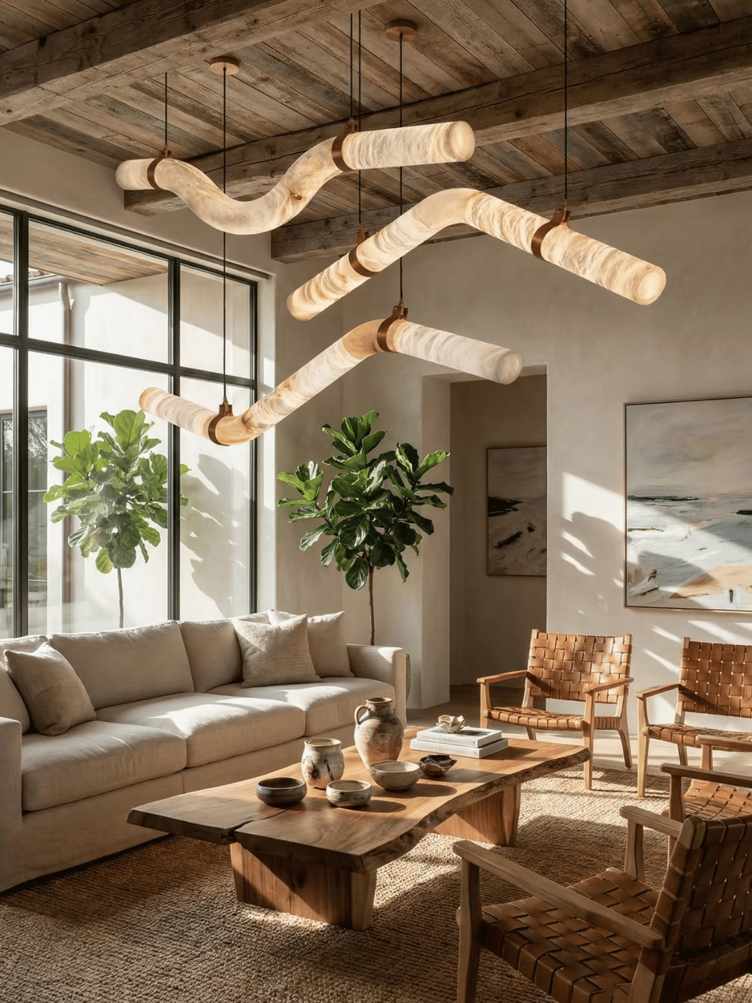 Lustre incurvé moderne en albâtre pour salon/salle à manger