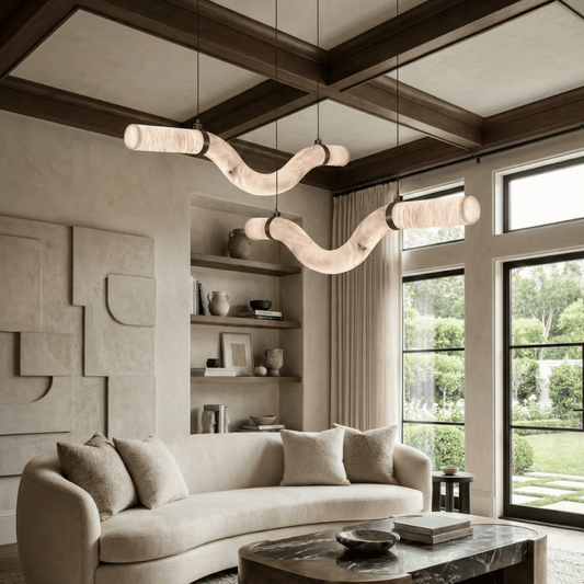 Modern Alabaster Curved Chandelier for Living/Dining Room