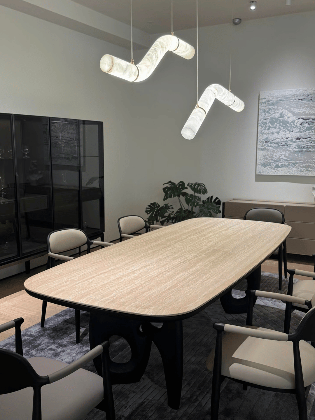 Lustre incurvé moderne en albâtre pour salon/salle à manger
