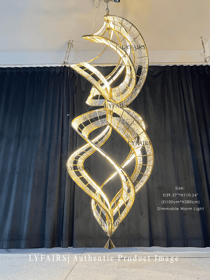 Modern Sculptural Double Spiral Textured Acrylic Suspension Light for Grand Stairwell/Hall