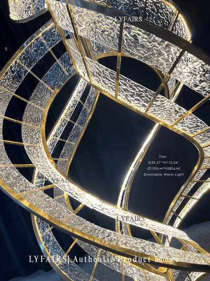 Modern Sculptural Double Spiral Textured Acrylic Suspension Light for Grand Stairwell/Hall