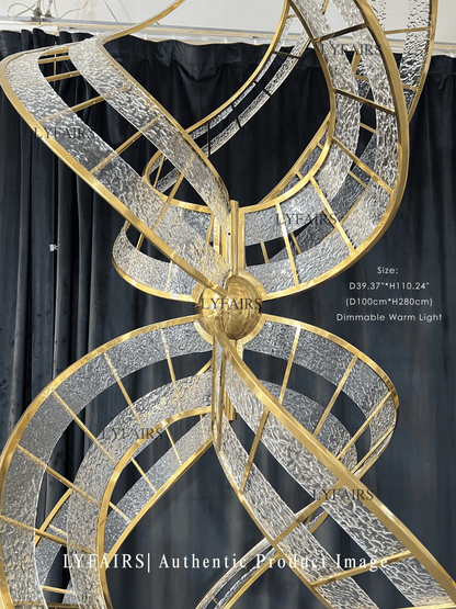 Modern Sculptural Double Spiral Textured Acrylic Suspension Light for Grand Stairwell/Hall