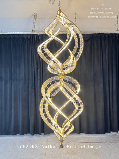 Modern Sculptural Double Spiral Textured Acrylic Suspension Light for Grand Stairwell/Hall