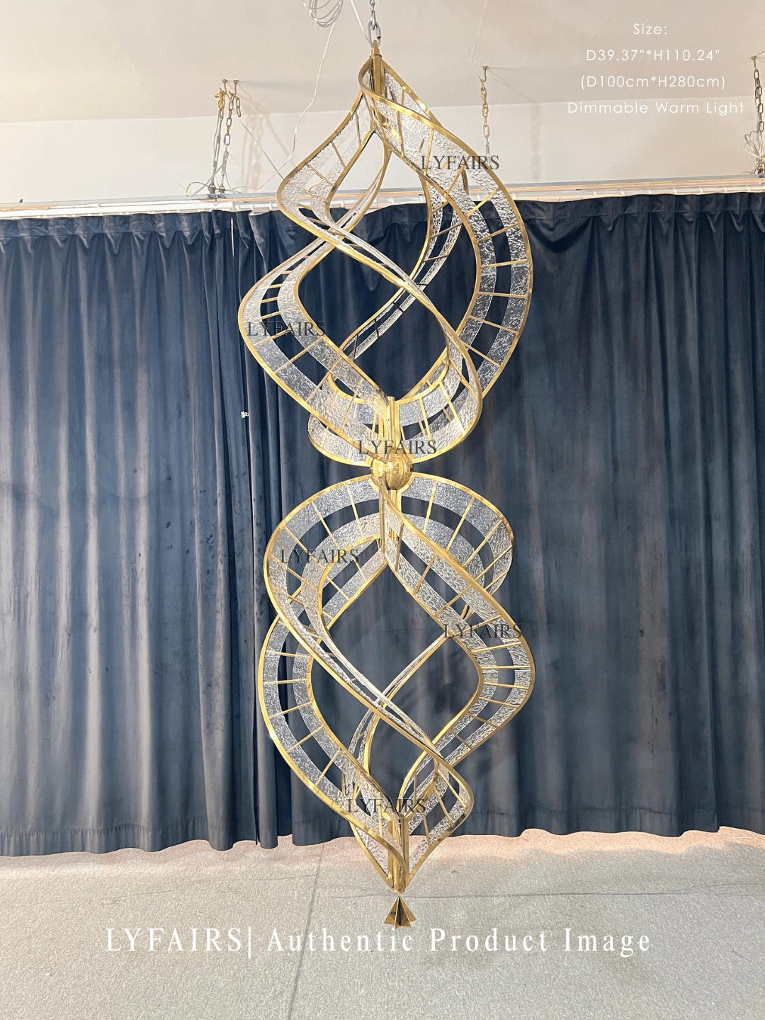 Modern Sculptural Double Spiral Textured Acrylic Suspension Light for Grand Stairwell/Hall