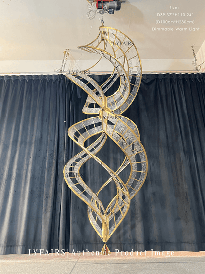 Modern Sculptural Double Spiral Textured Acrylic Suspension Light for Grand Stairwell/Hall