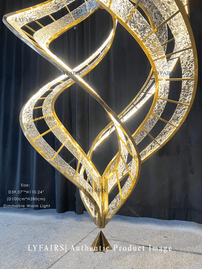 Modern Sculptural Double Spiral Textured Acrylic Suspension Light for Grand Stairwell/Hall
