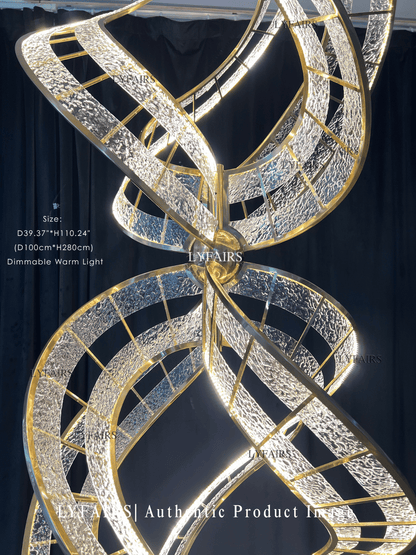 Modern Sculptural Double Spiral Textured Acrylic Suspension Light for Grand Stairwell/Hall
