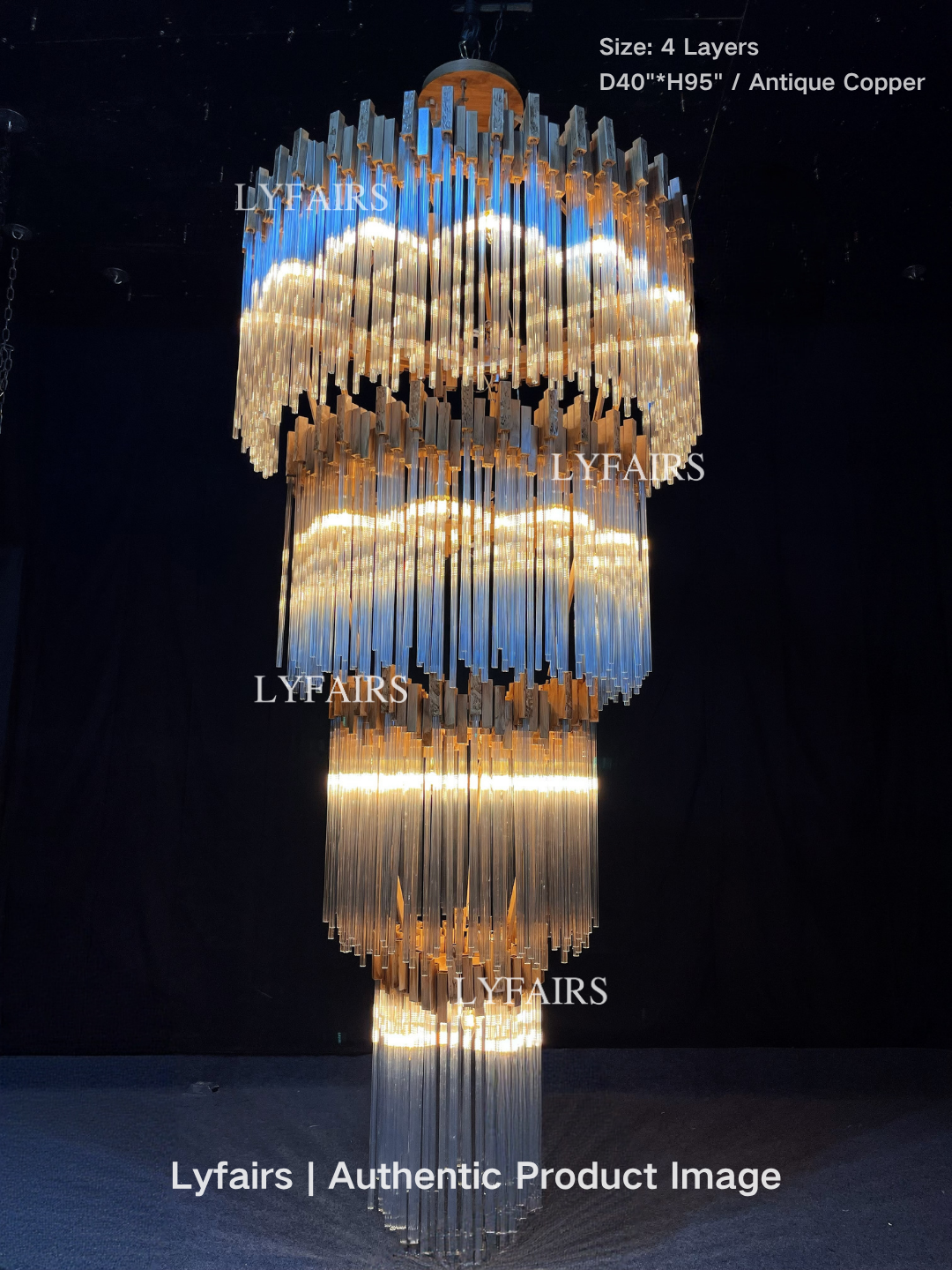 Grand lustre élégant en verre multicouches pour haut plafond/escalier/entrée