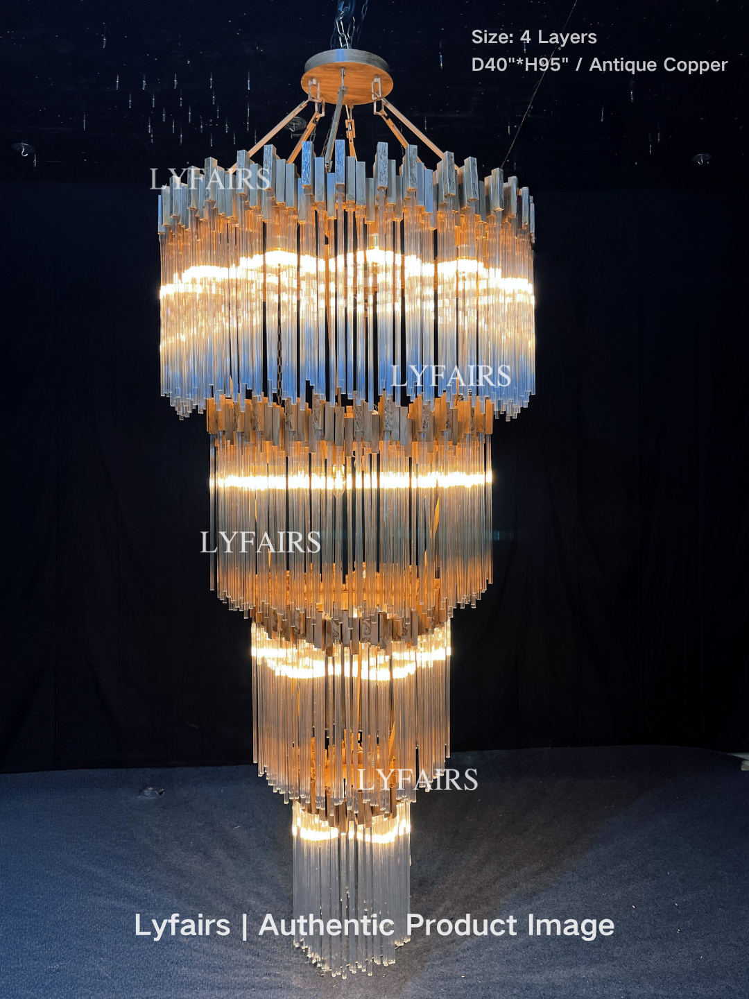 Grand lustre élégant en verre multicouches pour haut plafond/escalier/entrée