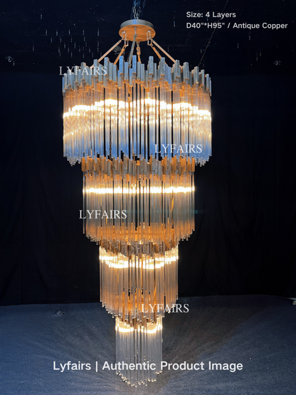 Grand lustre élégant en verre multicouches pour haut plafond/escalier/entrée