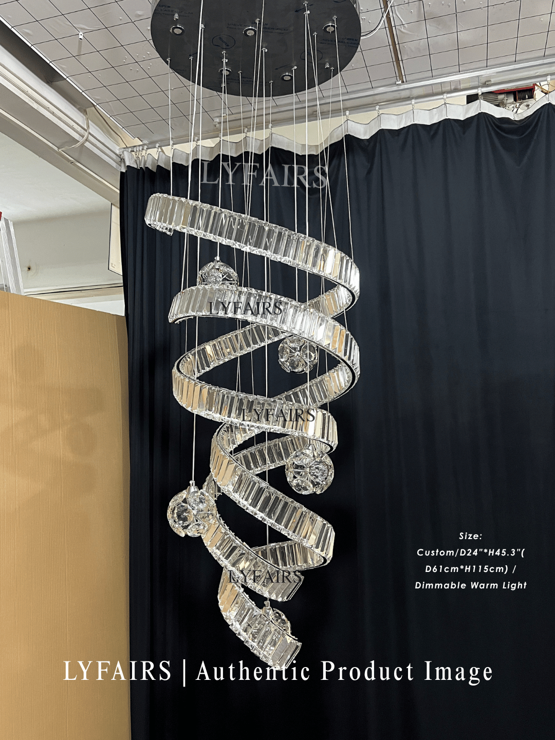 Contemporary Spiral Twisted Ribbon K9 Crystal Ball Staircase Chandelier