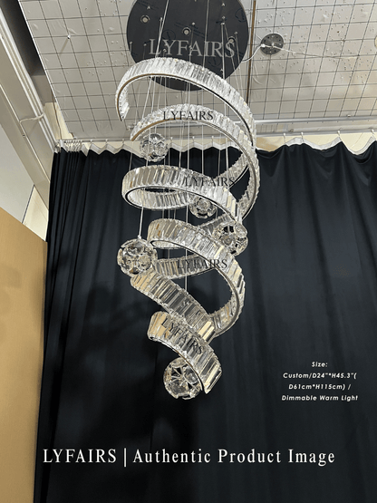 Contemporary Spiral Twisted Ribbon K9 Crystal Ball Staircase Chandelier