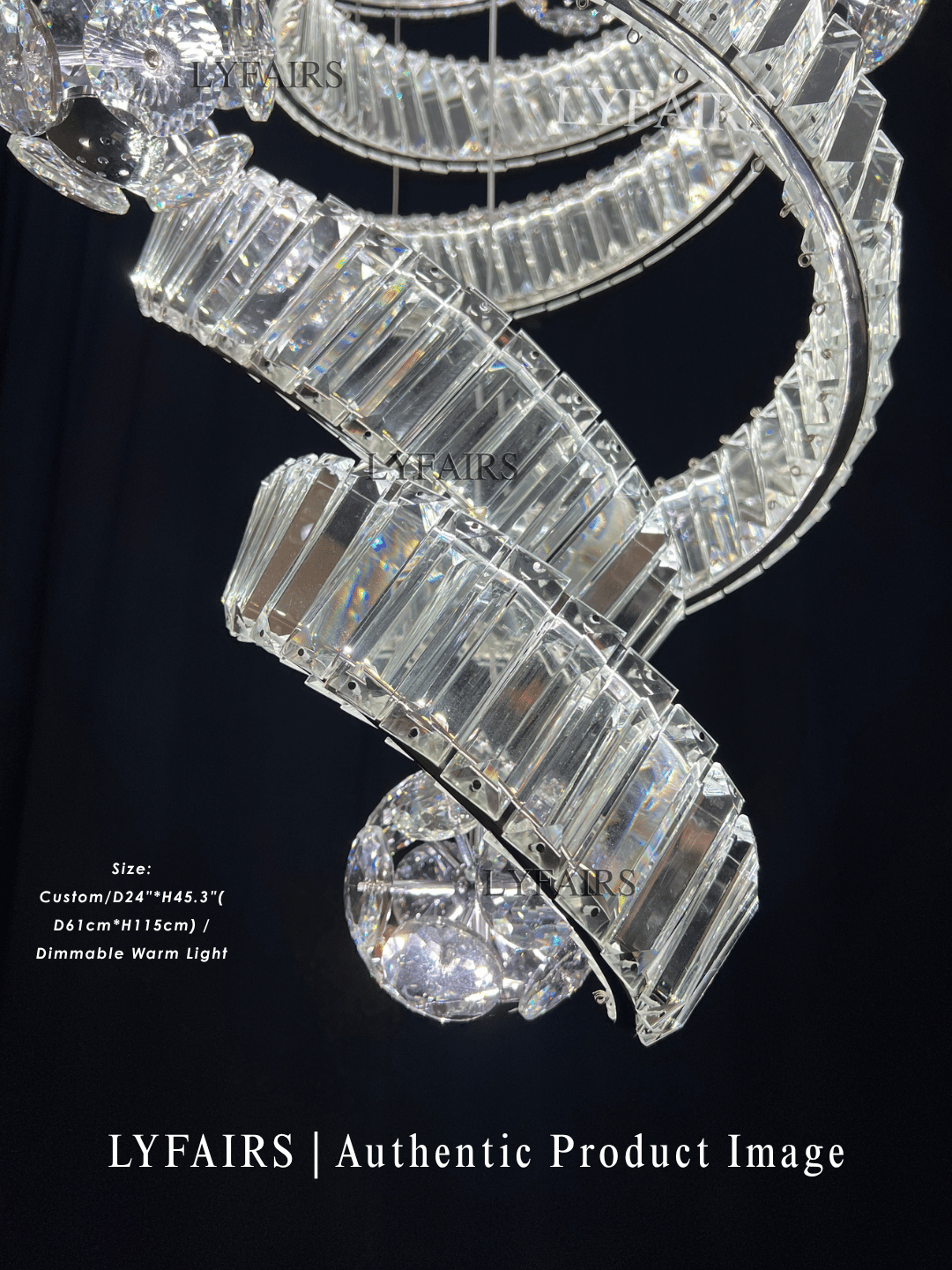 Contemporary Spiral Twisted Ribbon K9 Crystal Ball Staircase Chandelier