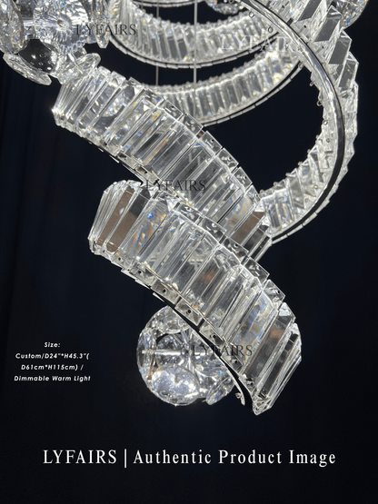 Contemporary Spiral Twisted Ribbon K9 Crystal Ball Staircase Chandelier