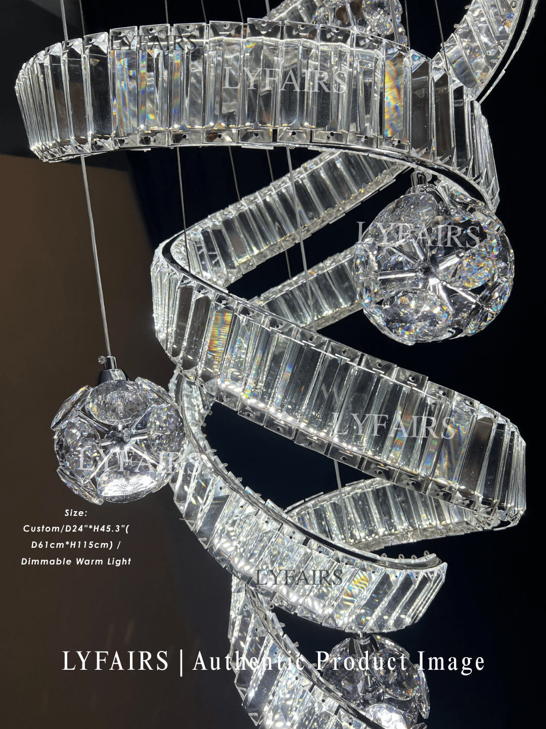 Contemporary Spiral Twisted Ribbon K9 Crystal Ball Staircase Chandelier