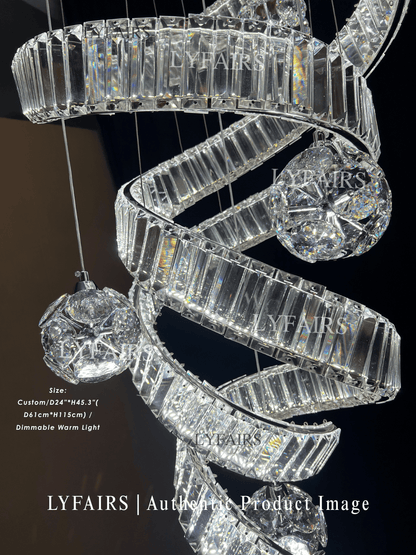 Contemporary Spiral Twisted Ribbon K9 Crystal Ball Staircase Chandelier