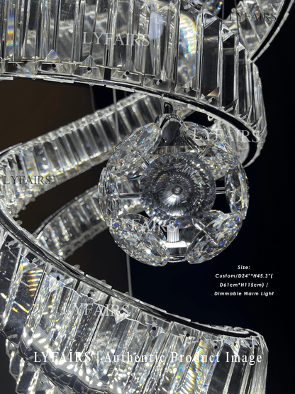 Contemporary Spiral Twisted Ribbon K9 Crystal Ball Staircase Chandelier