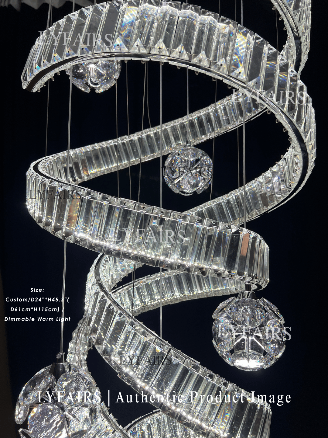 Contemporary Spiral Twisted Ribbon K9 Crystal Ball Staircase Chandelier
