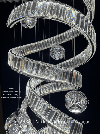Contemporary Spiral Twisted Ribbon K9 Crystal Ball Staircase Chandelier