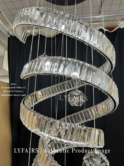 Contemporary Spiral Twisted Ribbon K9 Crystal Ball Staircase Chandelier