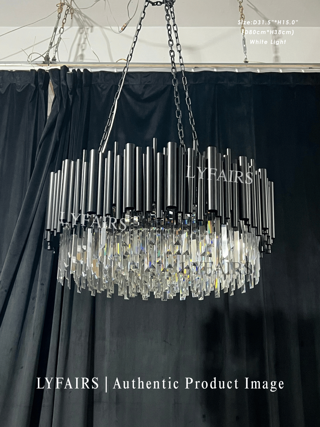 Modern Round Black Tube Crystal Chandelier for Low Ceiling