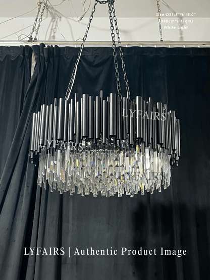 Modern Round Black Tube Crystal Chandelier for Low Ceiling