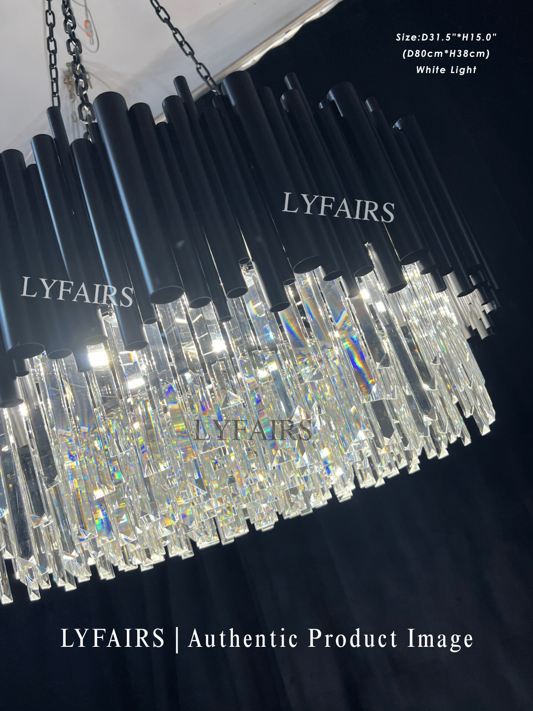 Modern Round Black Tube Crystal Chandelier for Low Ceiling
