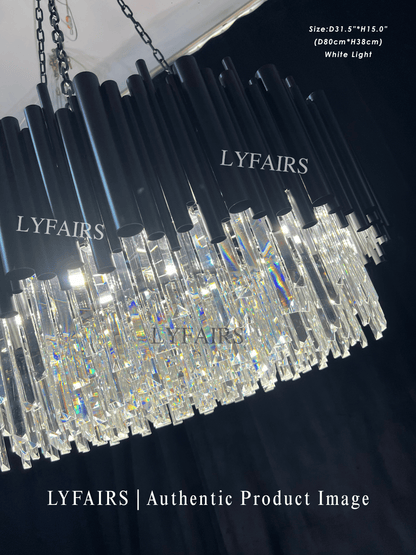 Modern Round Black Tube Crystal Chandelier for Low Ceiling