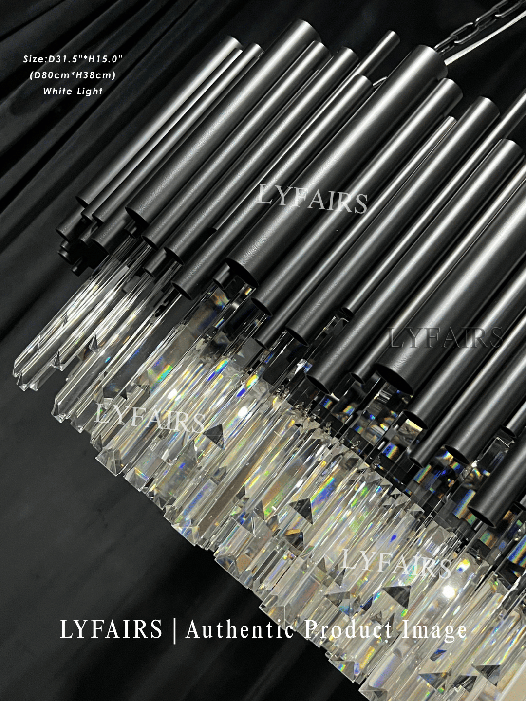 Modern Round Black Tube Crystal Chandelier for Low Ceiling