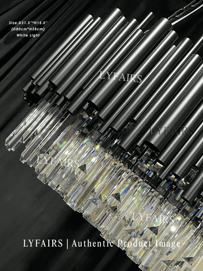 Modern Round Black Tube Crystal Chandelier for Low Ceiling